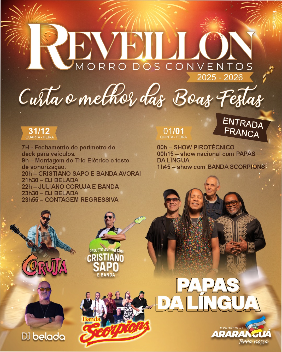 ​Prefeitura de Araranguá anuncia programação oficial do Réveillon 2025